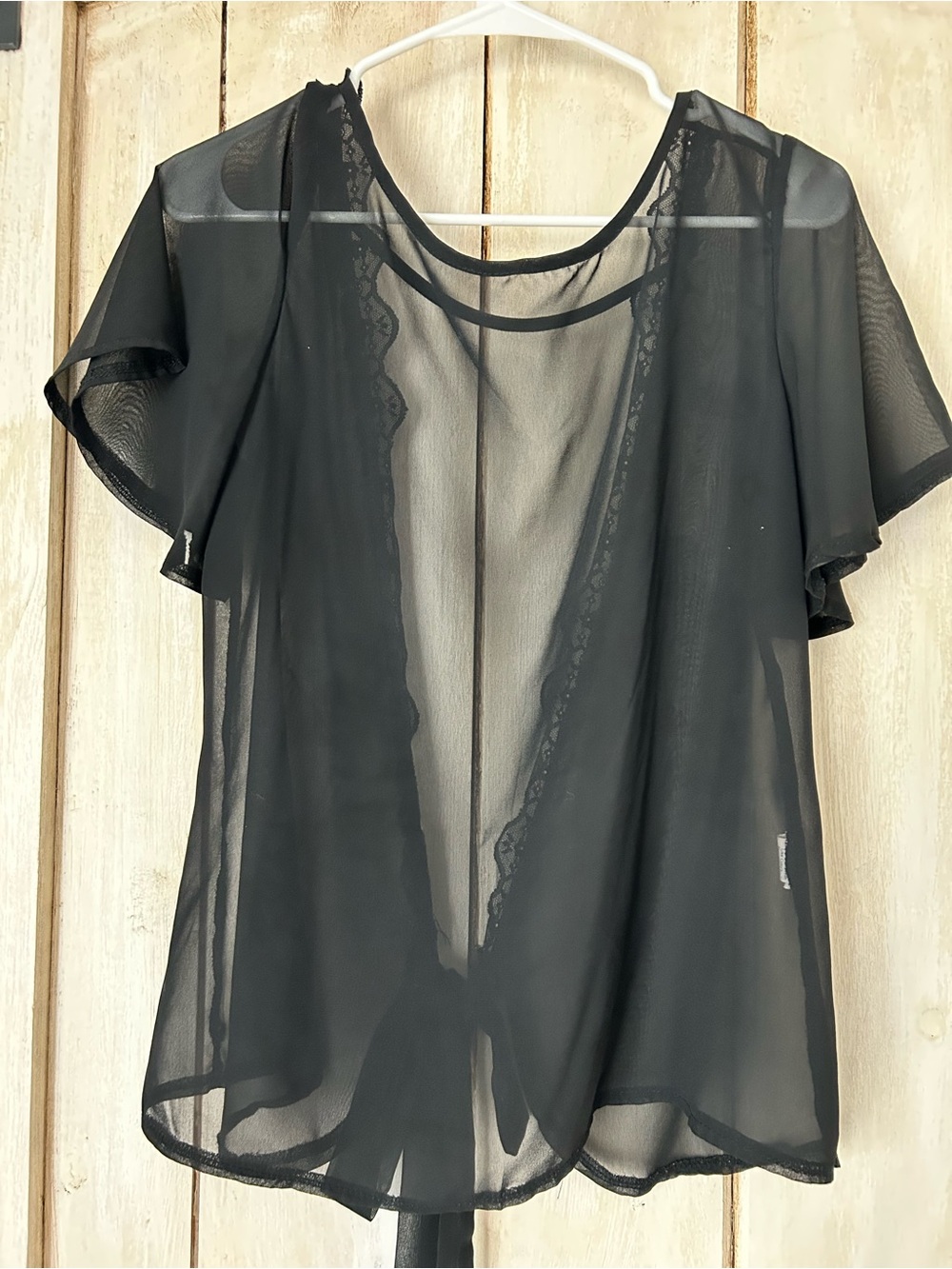 SHEIN Black Sheer Tie-Front Blouse